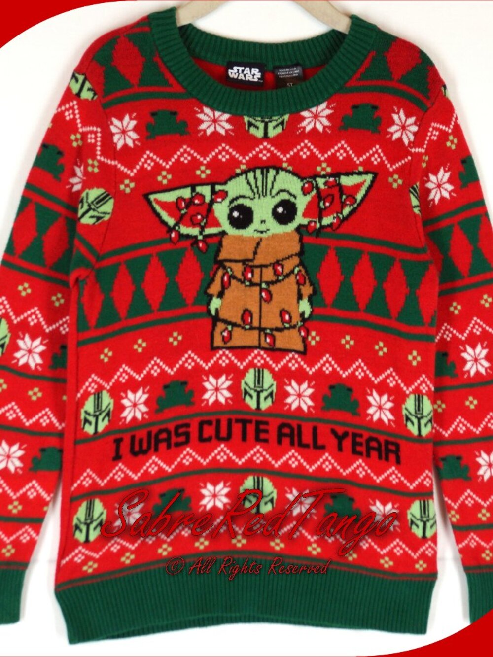EUC Lucasfilm Star Wars Mandalorian Grogu Baby Yoda Christmas Holiday Sweater 5T